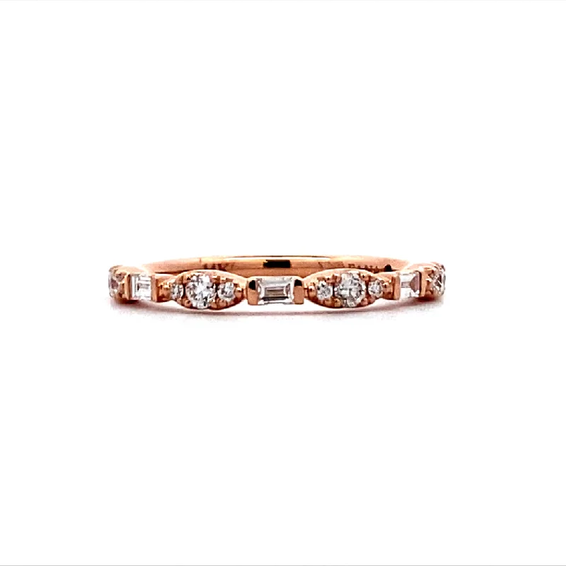 engagement rings with sapphire -Baguette and Round Diamond Wedding/Anniversary Band in Rose Gold by Fana