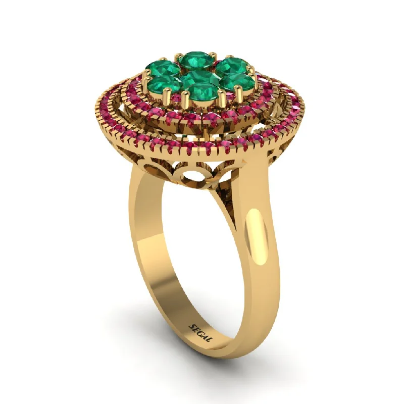 women's rings luxury -Vintage Double Halo Emerald Cluster Ring - Nanette No. 49