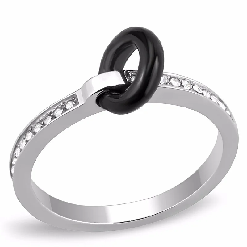 women's rings with nature gemstones -Black Circle set in Top Grade Clear Crystal Stainless Steel 2x2mm Band