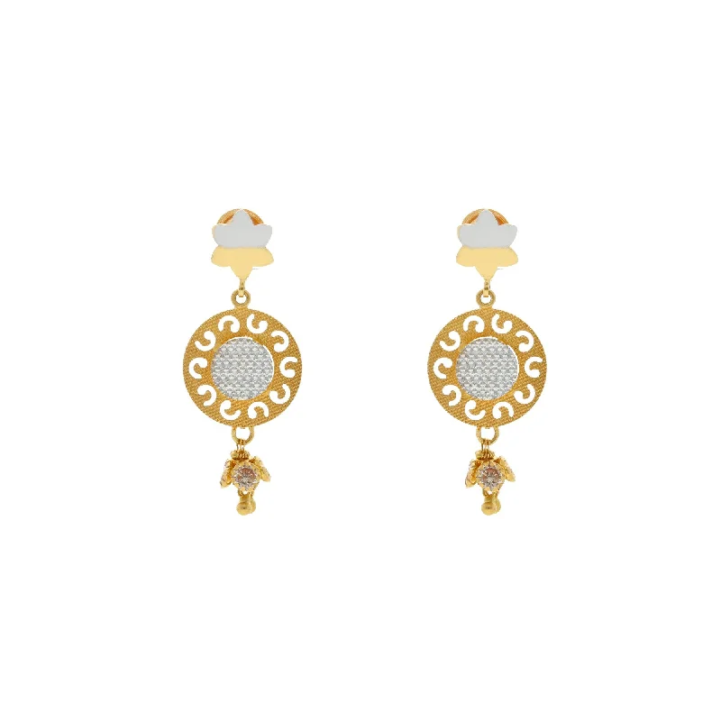 women's earrings with antique finish -22K Yellow Gold Drop Earrings Finely Detailed W/ Cubic Zirconia, 5.4 grams