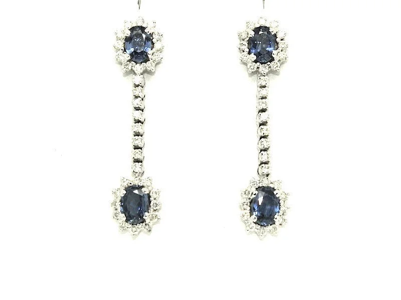 women's earrings for casual wear -Halo Blue Sapphire And Diamond Dangle Earring Ad No. 0793