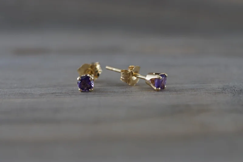 women's earrings silver -14k Solid Yellow Gold with Purple Amethyst Gemstone Earrings Studs February Birthstone