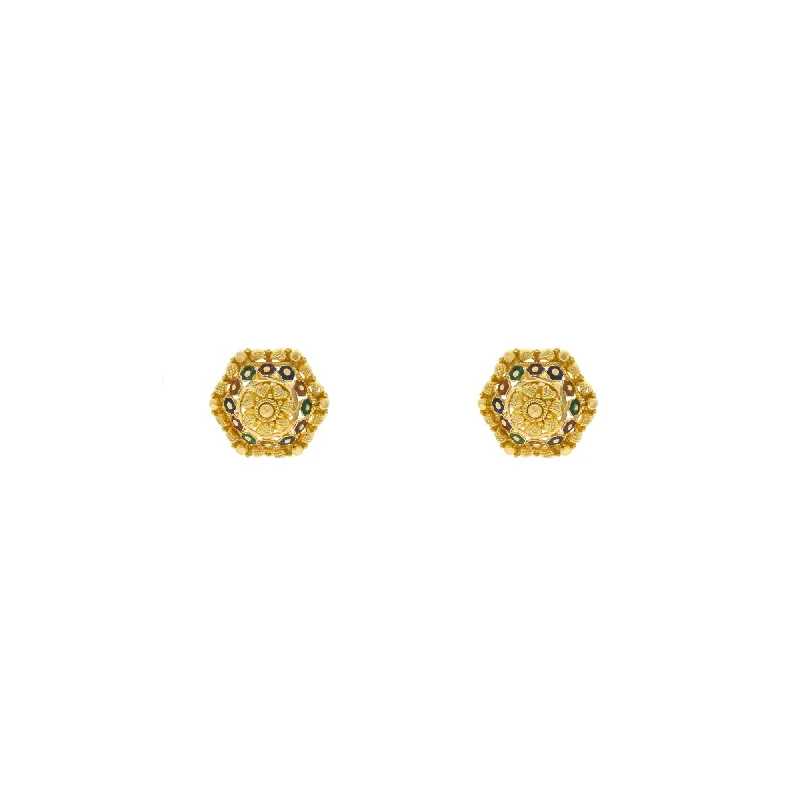 women's earrings for engagement -22K Yellow Gold Flattering & Multi-faceted Stud Earrings, 4 grams