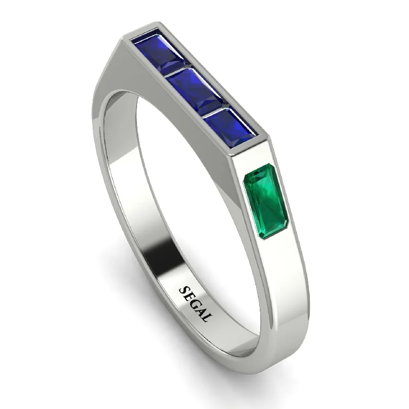 women's rings eternity band -Emerald Cut Thin Sapphire Signature Ring - Sara No. 30