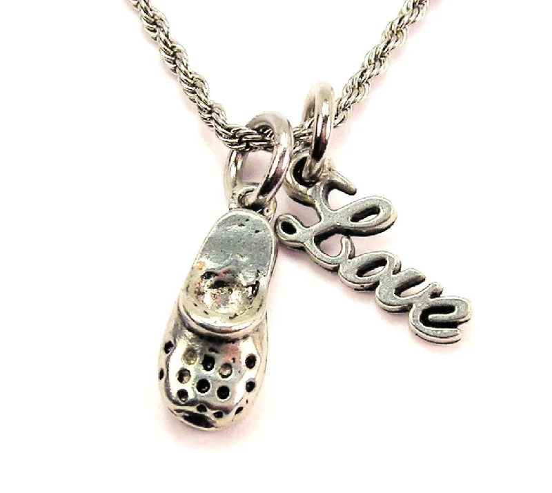 women's necklaces for layering sets -Clog With Holes 20" Chain Necklace With Cursive Love Accent