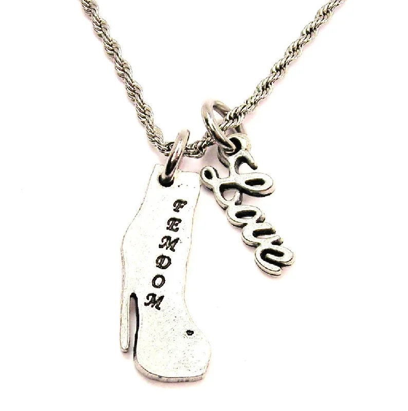 women's necklaces minimalist design -Femdom High Heeled Boot 20" Chain Necklace With Cursive Love Accent