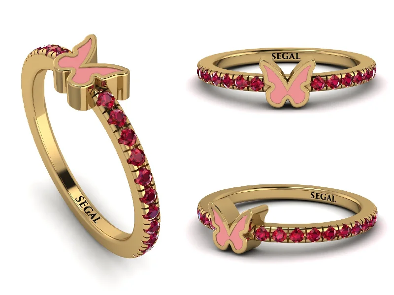 women's rings elegant twist -Elegant Enamel Butterfly Ruby Ring - Butterfly No. 10