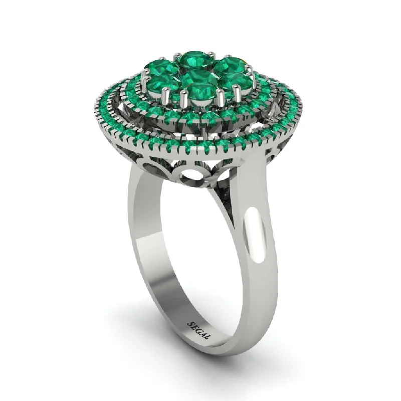 women's rings personalized engraving -Vintage Double Halo Emerald Cluster Ring - Nanette No. 21