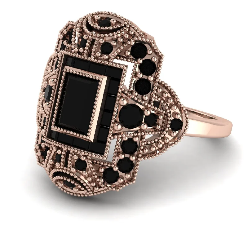 women's rings with rustic design -Victorian Gold Ring With Black Diamond - Janice No. 38