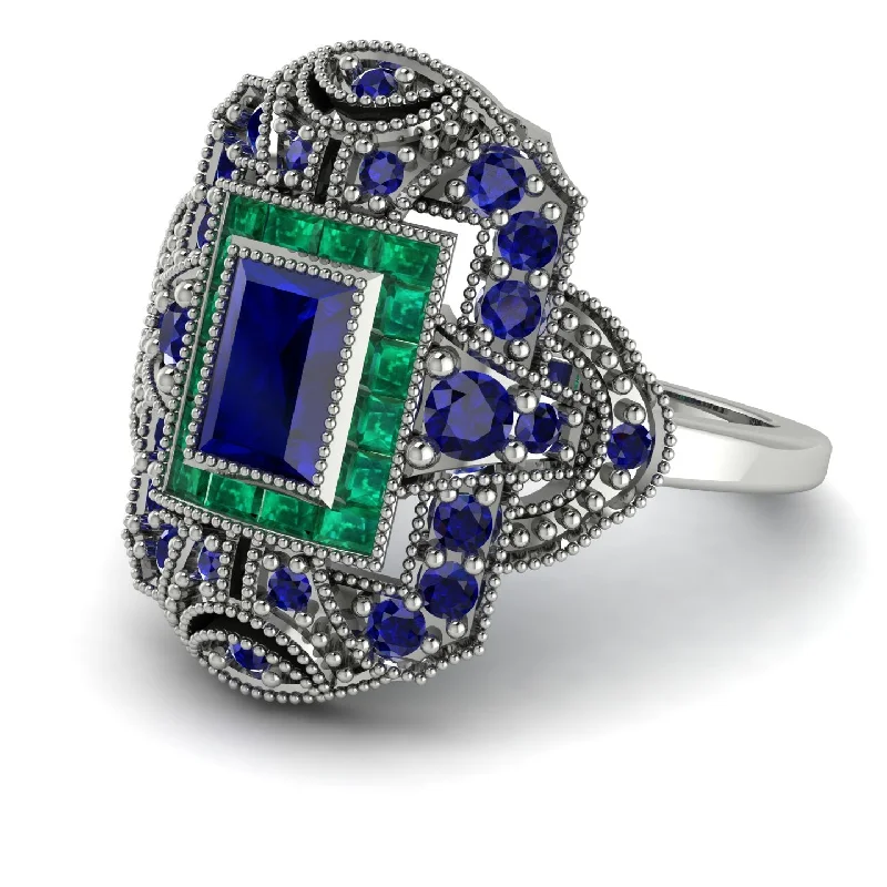 women's rings with intricate patterns -Victorian Gold Ring With Sapphire - Janice No. 30