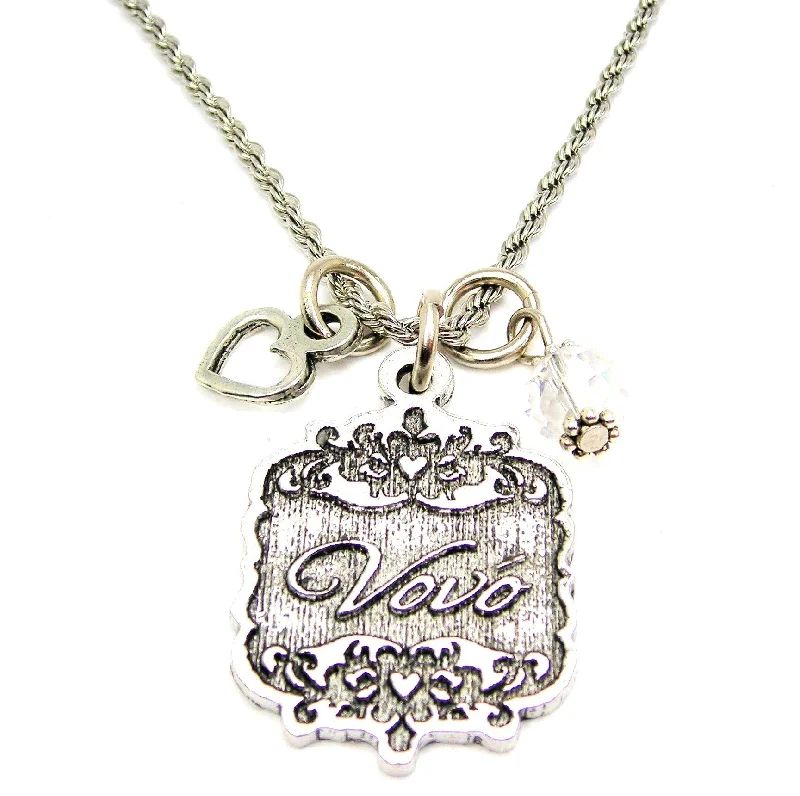 women's necklaces with flower design -Vovo Victorian Scroll With With Open Heart And Crystal 20" Stainless Steel Rope Necklace