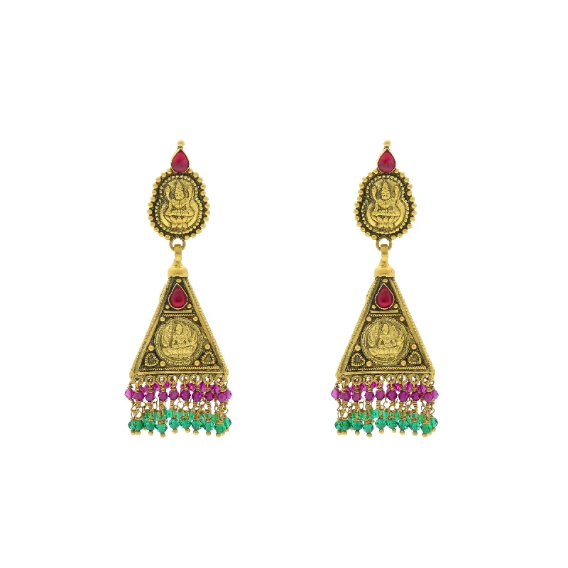 women's earrings hoop silver -22K Yellow Gold Laxmi Earrings W/ Emerald & Ruby