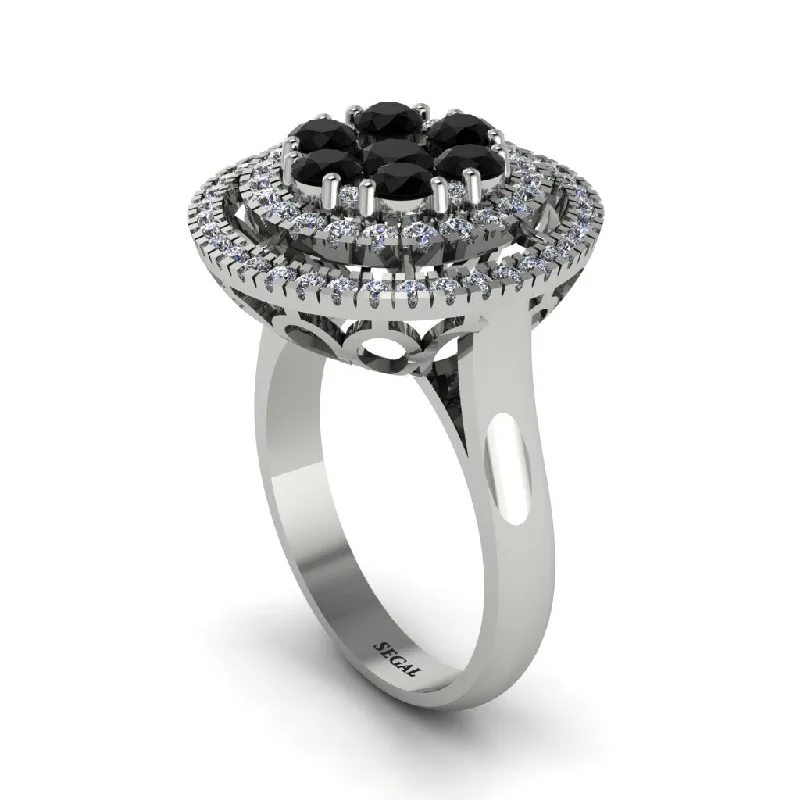 women's rings with intricate details -Vintage Double Halo Black Diamond Cluster Ring - Nanette No. 9