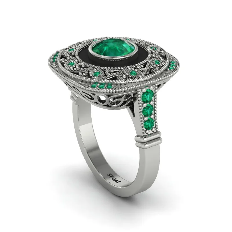 women's rings solitaire -Fancy Art Deco Emerald Ring - Pauline No. 21