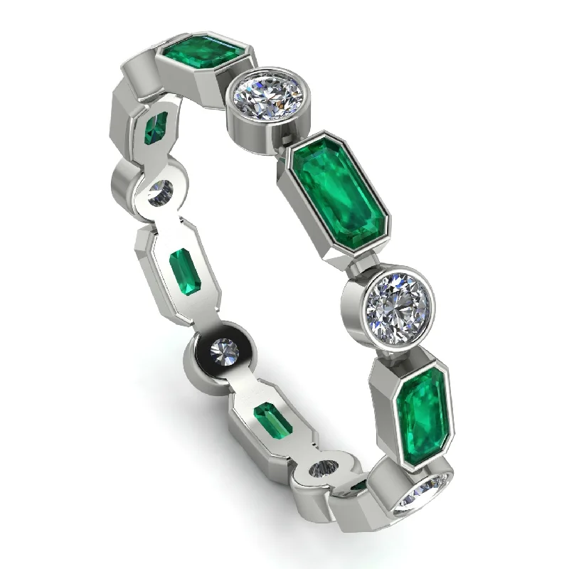 women's rings for everyday wear -Emerald Cut Emerald Bezel Eternity Ring - Genevieve No. 6