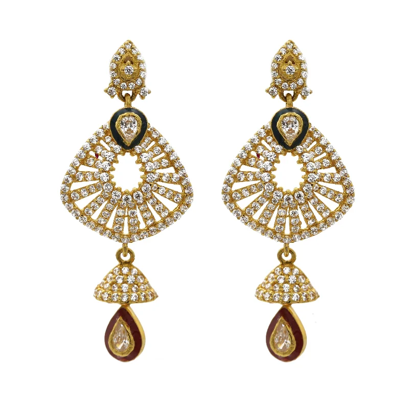 women's earrings with star shape -22K Yellow Gold Drop Dangle Earrings W/ Cubic Zirconia & Enamel