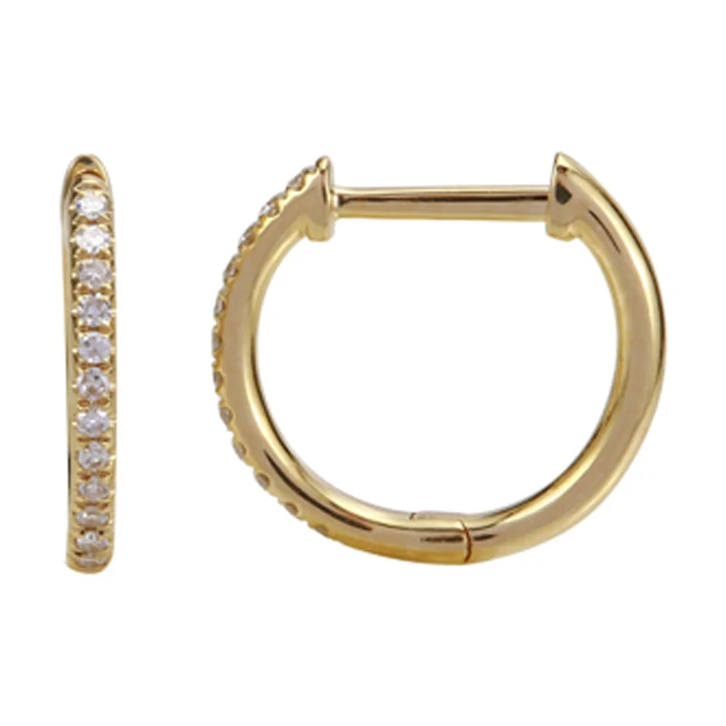 women's earrings for weddings -14k Yellow Gold Diamond Huggie Earrings