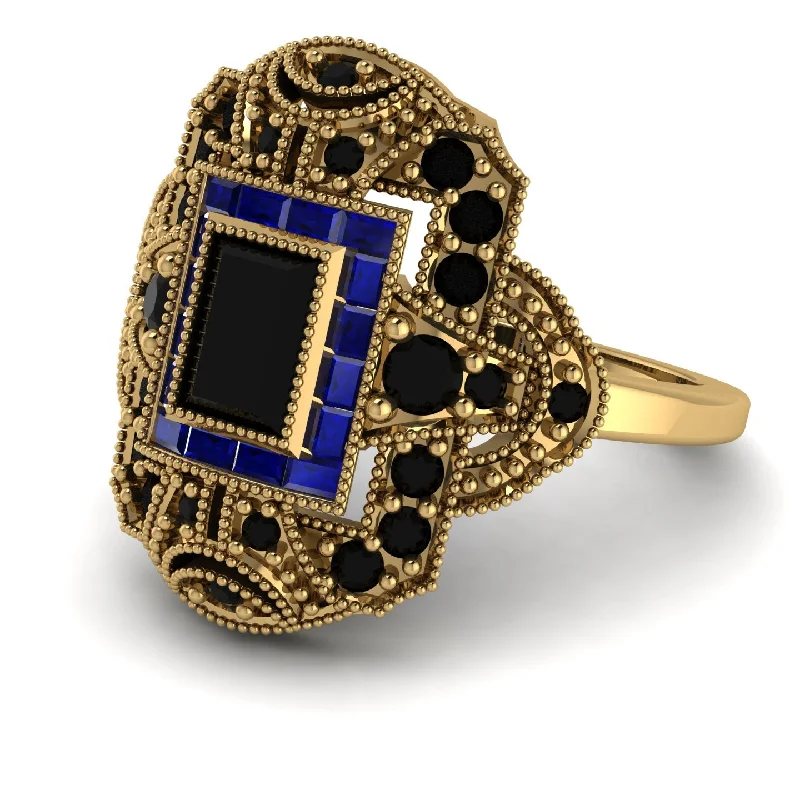 women's rings floral design -Victorian Gold Ring With Black Diamond - Janice No. 67