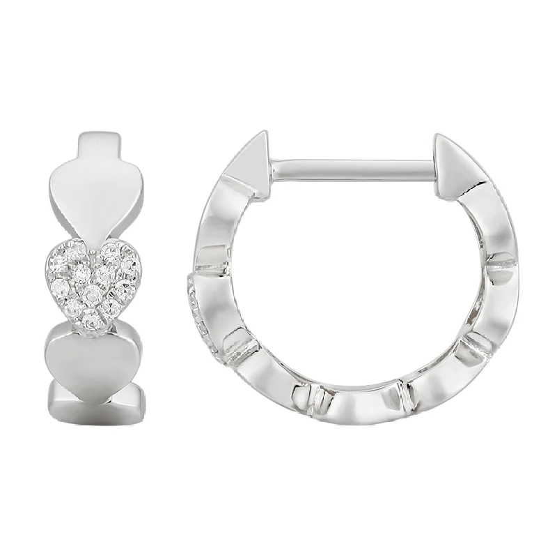 women's earrings for bridal jewelry -Diamond Heart Huggies