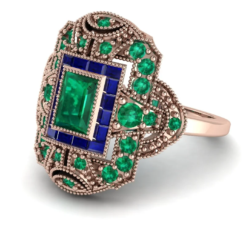 women's rings with pave diamonds -Victorian Gold Ring With Emerald - Janice No. 65