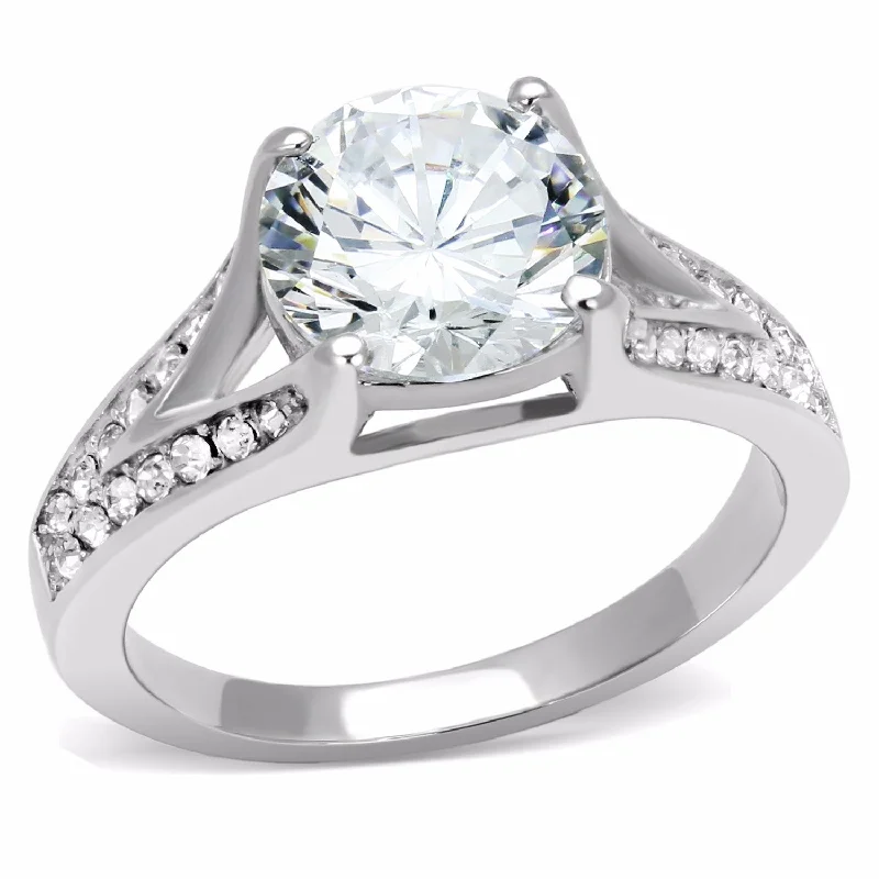 women's rings with intricate details -9x9mm Round Cut CZ Center 316 Stainless Steel Promise Ring