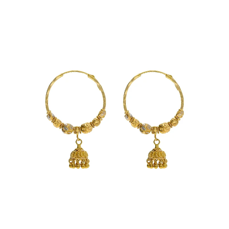 women's earrings with opal -22K Multi Tone Gold Hoop Earrings W/ Cubed Gold Beads & Jhumki Drops