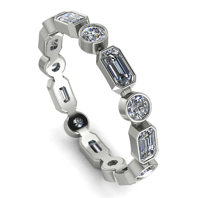 women's rings vintage-inspired -Emerald Cut Diamond Bezel Eternity Ring - Genevieve No. 3