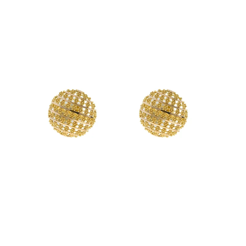 women's earrings gold with crystals -22K Yellow Gold Button Earrings W/ Gold Ball Flower Accents, 6 grams