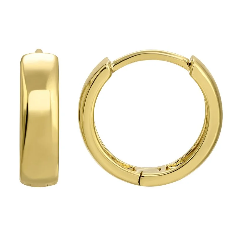 women's earrings round stud -14K Yellow Gold Plain Huggies