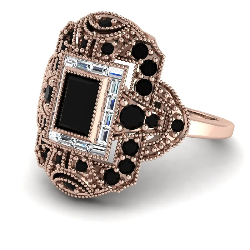 women's rings with moonstone -Victorian Gold Ring With Black Diamond - Janice No. 8