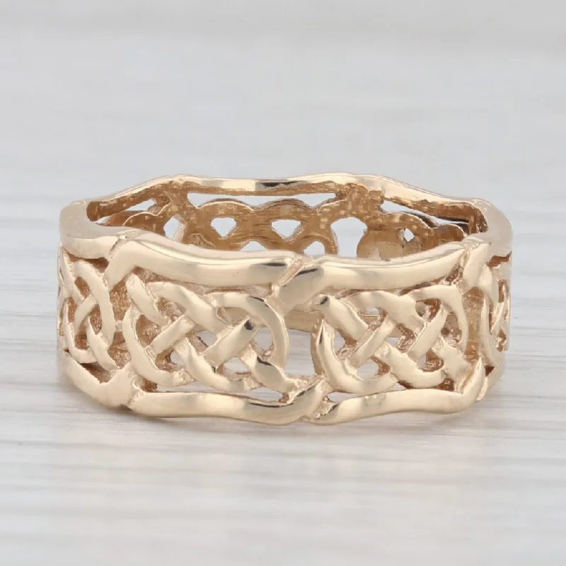 engagement rings with round-cut diamonds -Celtic Knot Pattern Ring 14k Yellow Gold Size 6.5 Band Wedding