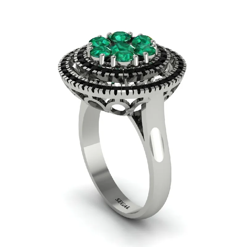 women's rings mixed metals -Vintage Double Halo Emerald Cluster Ring - Nanette No. 36