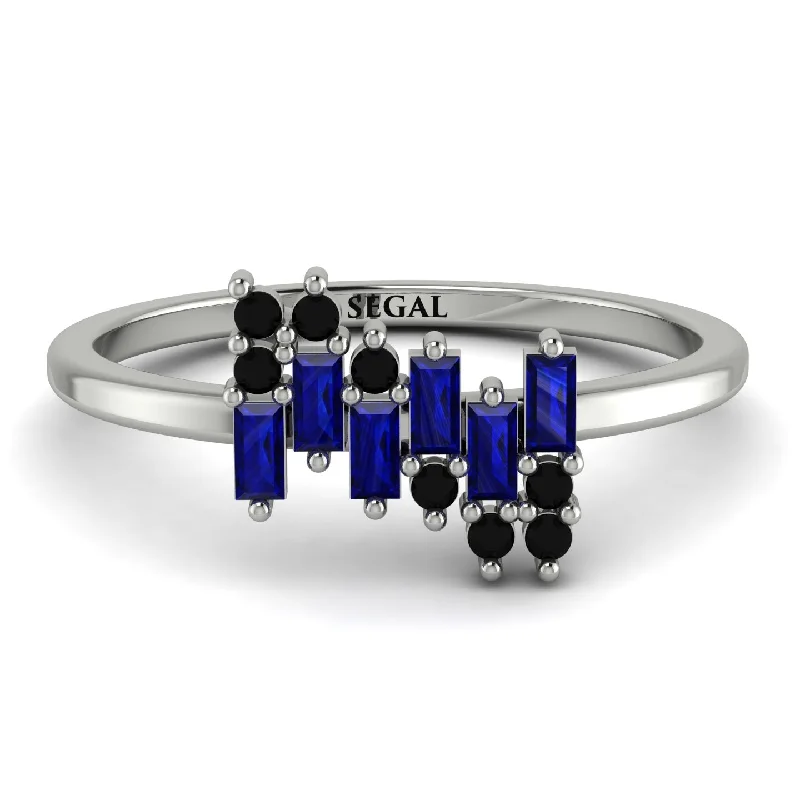 women's rings with three-stone setting -Baguette And Round Sapphire Band - Daniela No. 45