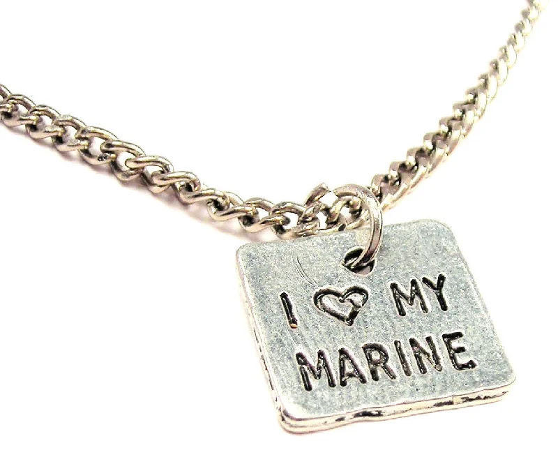 women's necklaces star pendant -I Love My Marine Single Charm Necklace