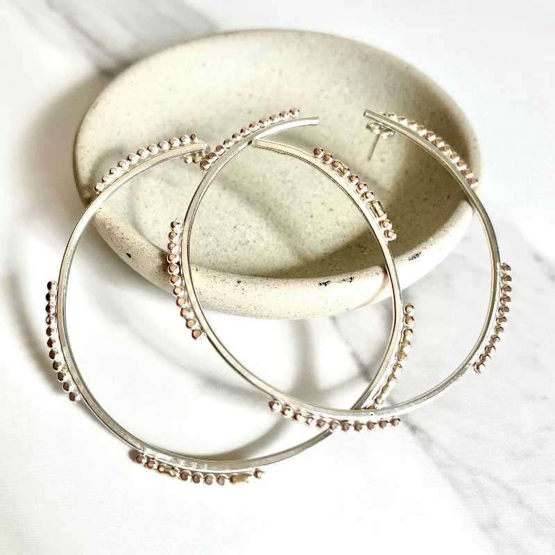 women's earrings classic style -Mixed Metal Silver and Rose Gold Statement Hoops - Nickel Free Hypoallergenic