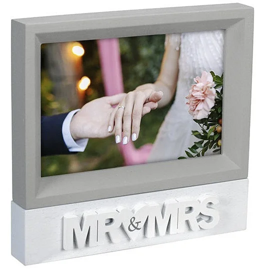 engagement rings with custom band -Mr. & Mrs. Beveled Wedding Picture Frame Holds 4"x6" Photo