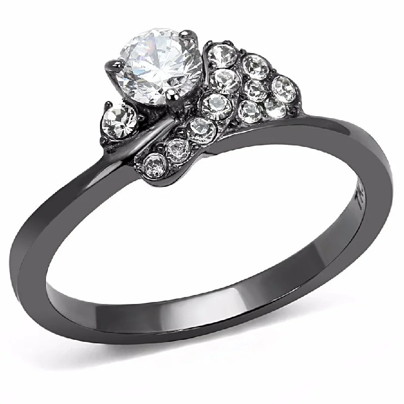 women's rings with bold design -4.5x4.5mm Round Cut CZ Set in Light Black IP Stainless Steel Women's Ring