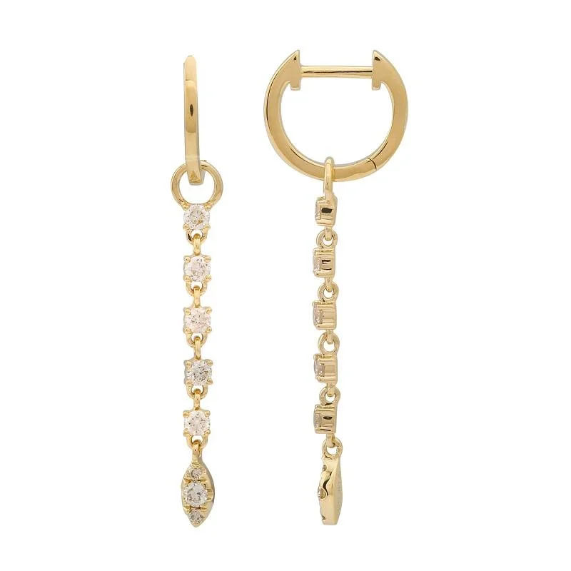 women's earrings pearl -Gold Huggie With Diamonds Drop Charm Earring