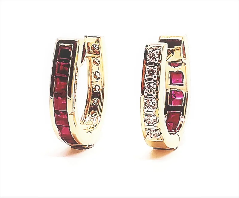 women's earrings with gemstone drop -Reversable Ruby And Diamond Earring Ad No.1096