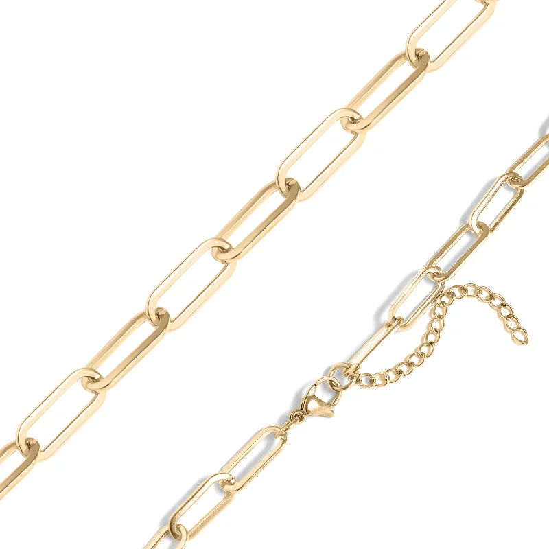 women's necklaces with moonstone -18K Gold PVD Coated Stainless Steel Paperclip Chain Necklace / CHN9760