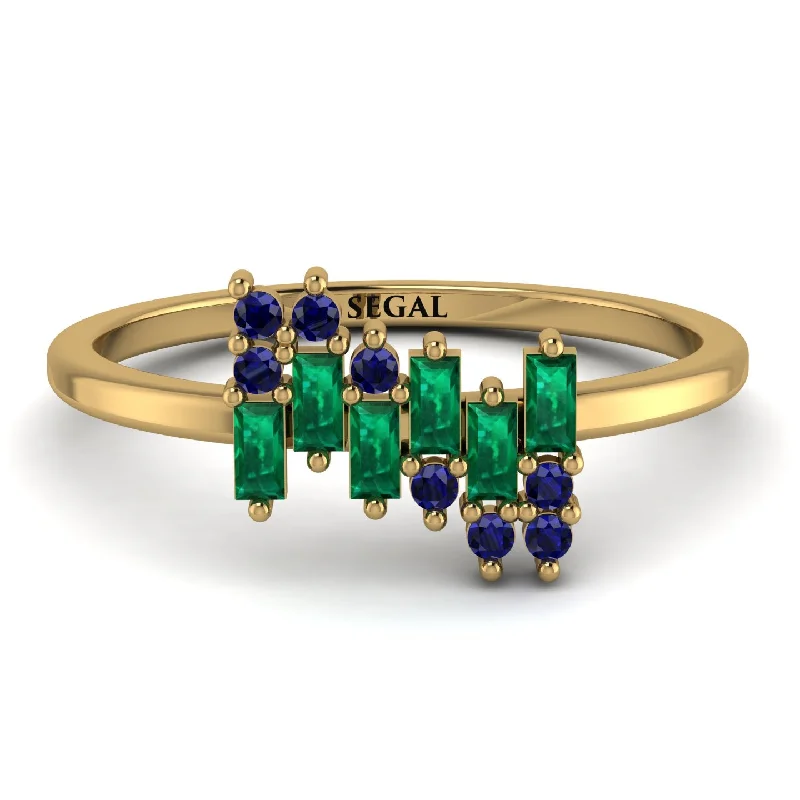 women's rings stackable band -Baguette And Round Emerald Band - Daniela No. 64