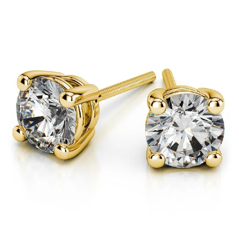 women's earrings boho style -14k White Gold Round Cut Diamond Solitaire Earrings