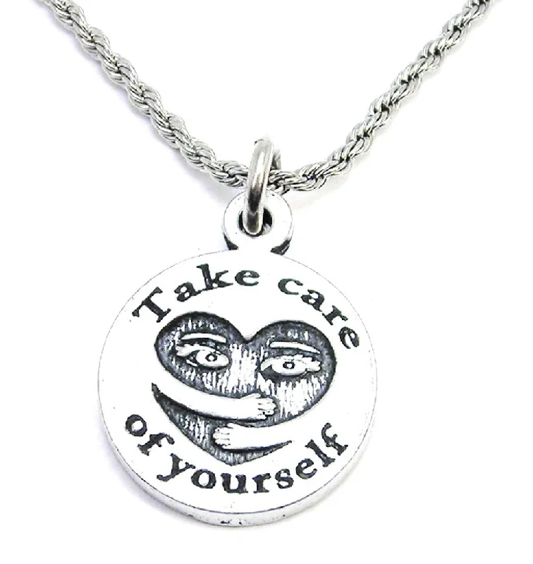 women's necklaces with chain links -Take Care Of Yourself Self Hug Heart Single Charm Necklace