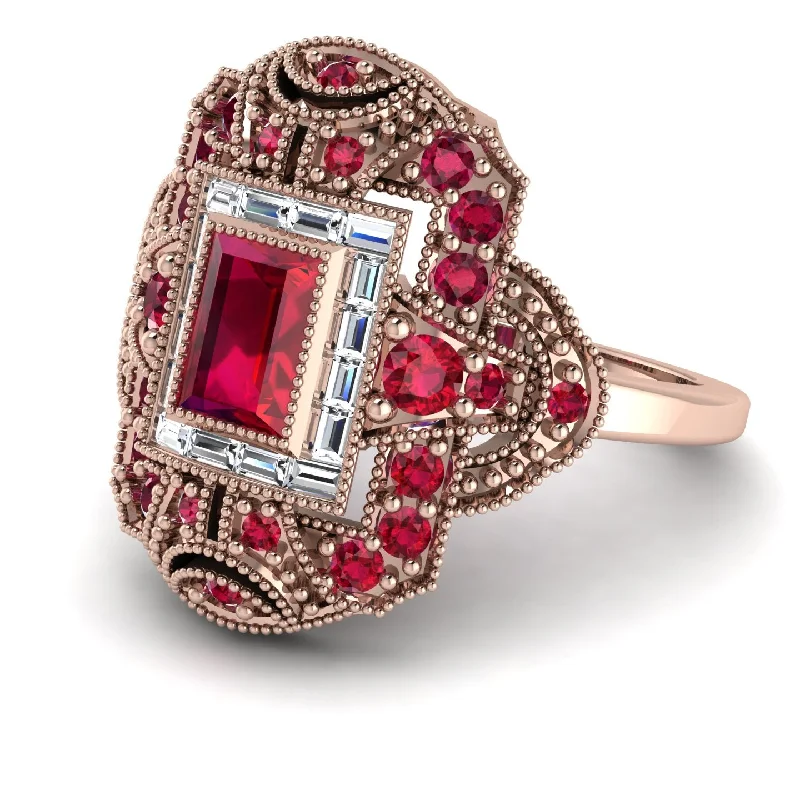 women's rings with alternating diamonds -Victorian Gold Ring With Ruby - Janice No. 11