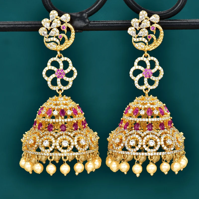 women's earrings for statement looks -Floral Zirconia Jhumka Earrings