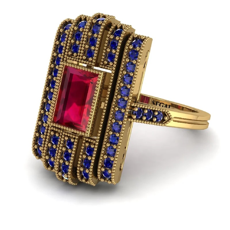 women's rings with unique twist band -Unmatched Style Gold Baguette Ruby Ring - Jean No. 70