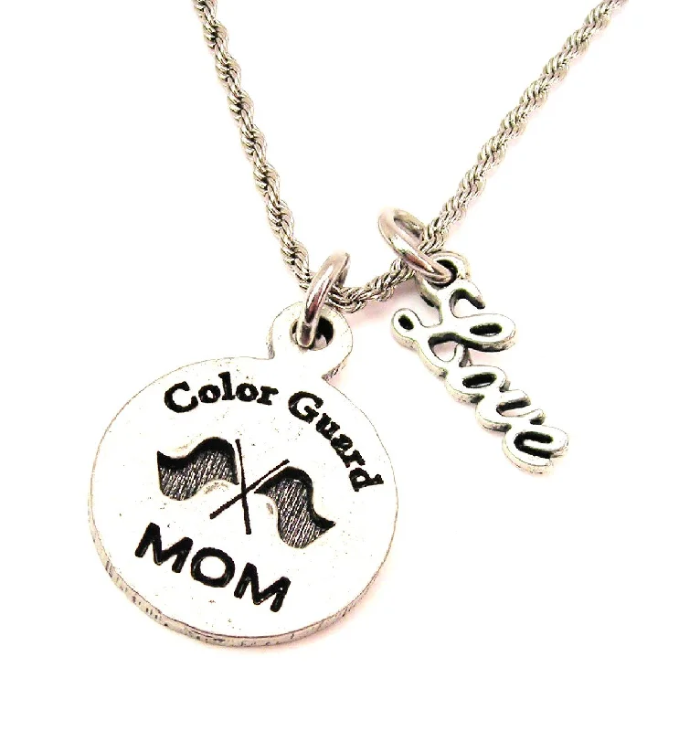 women's necklaces with moonstone -Color Guard Mom 20" Chain Necklace With Cursive Love Accent