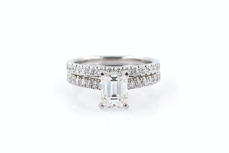 engagement rings with minimalist diamond -1.37 ct Emerald Cut GIA Certified Diamond Wedding Set VVS2/H