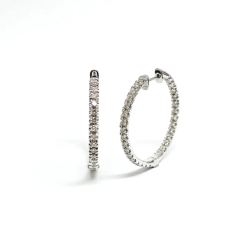 women's earrings silver -Diamond French Pave Inside Out Hoop Earrings