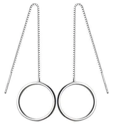 women's earrings for prom -Sterling Silver Circle Threader Earrings